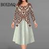 Plus Size Women Dresses Loose Casual Long Sleeve O-Neck Dress 3D Flowers Print Big Size Streetwear Clothing Ladies Dress