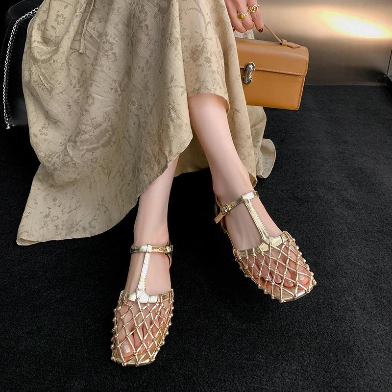 Hohl Frauen Sandalen Schuhe Low Heels Designer Sommer 2024 Luxus Kleid Neue Marke Mesh Slingback Sexy Casual Zapatos Mujer Pumpen