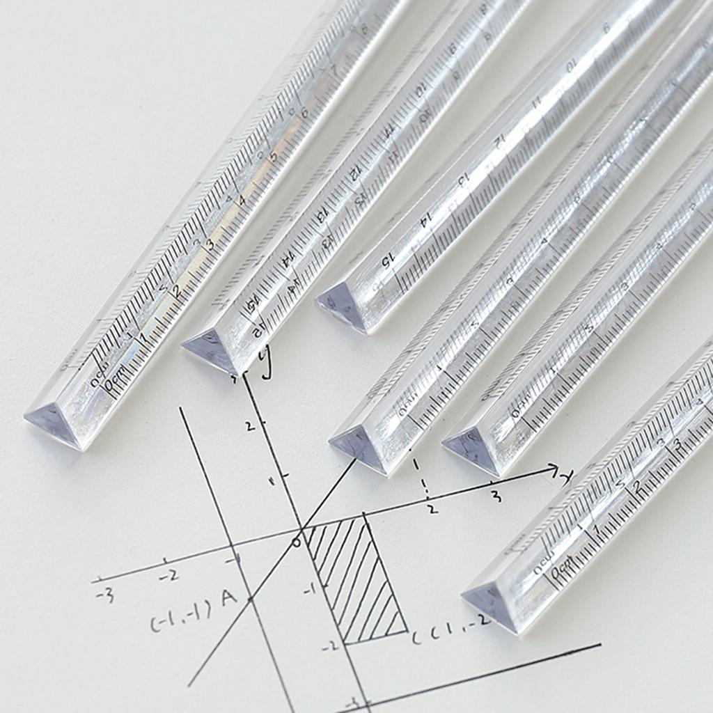 0-15cm Three-sided Straight Ruler Transparent Acrylic Ruler Math Drawing Tool for Engineer Artist Designer Architect