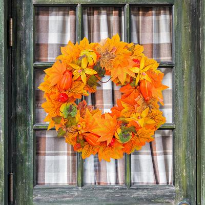 Halloween Dead Branch Pumpkin Wreath Door Hanging Christmas Autumn Color Maple Leaf Rattan Window Decoration