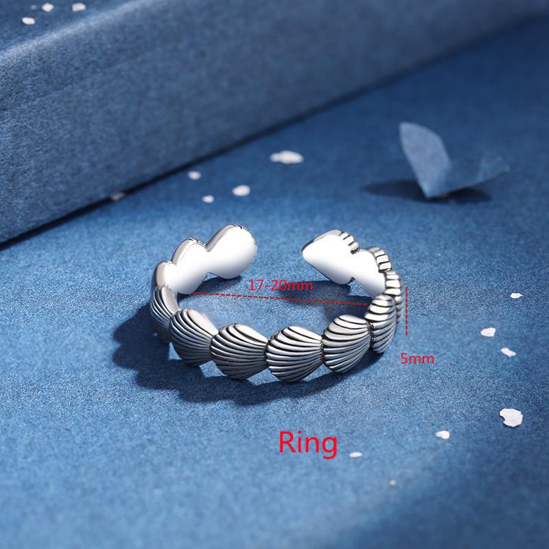 Buyee 925 Sterling Silver Couples Jewelry Sets Shell Shape Simple Open Bangle Ring for Woman Man Fashion Fine Jewelry Circle