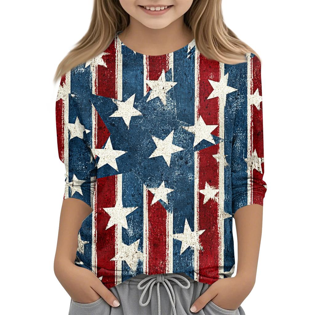 Dětské topy s 3/4 rukávem Tričko s potiskem pro volný čas, pulovrová halenka s kulatým výstřihem