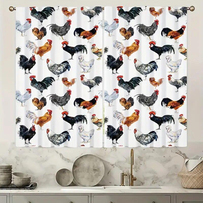 2 pieces - Colorful rooster and hen pattern printed curtains   window decorations   home decorations   room decorations