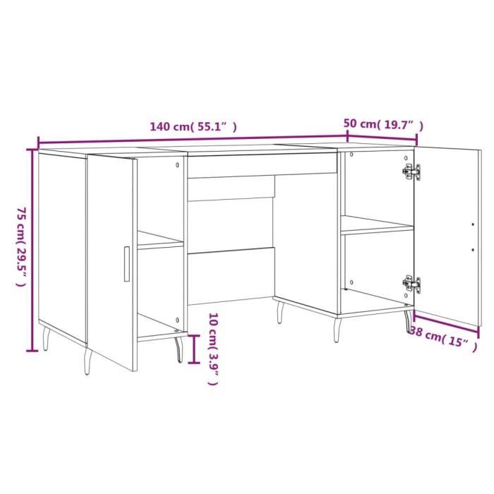 VidaXL Bureau gris béton 140x50x75 cm bois d'ingénierie 829568