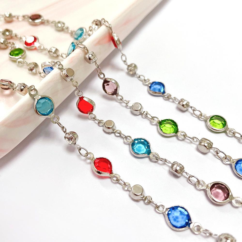1meter 6mm Colorful Crystal Beads Beaded Chain Glass Bead KC Gold Necklace Chain Accessories for Jewelry Making Crafts DIY