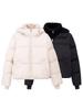 European and American Women's Loose Long Sleeve Stand Collar Fleece Hooded Patchwork Cotton Jacket