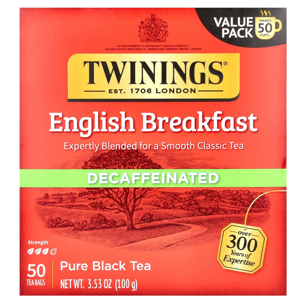Twinings English Breakfast Pure Decaffeinated Black Tea, 50 Teabags, 100g (3.53oz)