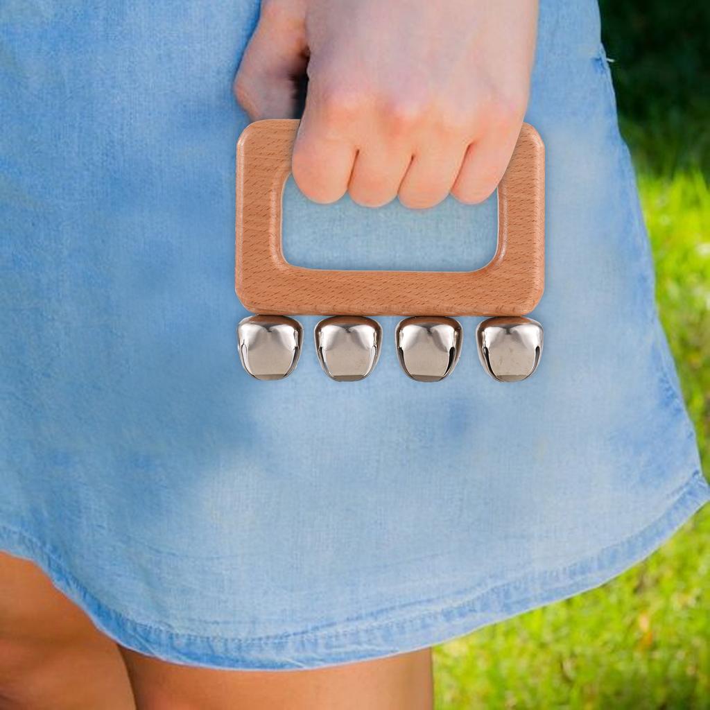 2 Pack Hand Jingle Bells Wooden Shaker Jingle Bells Musical Percussion Instrument Bells for Xmas