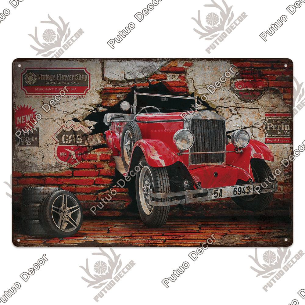 Putuo Decor Classic Cars Retro Plaque Metal Plate Vintage Tin Sign for Garage Man Cave Home Wall Art Decoration Car Posters