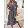 V-neck Short Sleeve Floral Printed Dress Summer Fashion Elegant Loose Long A-line Party Dresses Casual Bohemian Beach Slim Fit Elegant Clothing