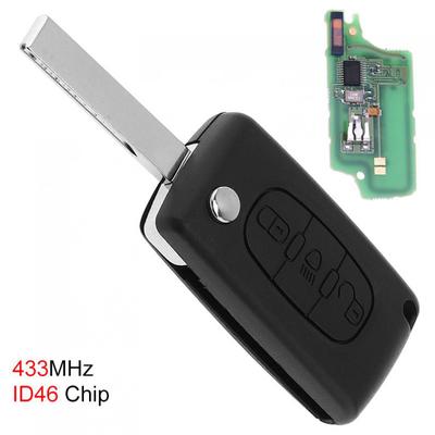 433MHz 3 Buttons Uncut Flip Remote Key Fob with Light Button ID46 Chip for Citroen C3 C4 C5 Models
