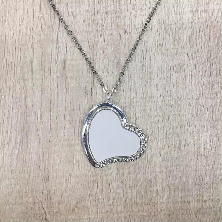 RubySub Bling Rhinestones Heart Pendant Necklace Sublimation Necklace Jewelry Pendant Blanks серебряный