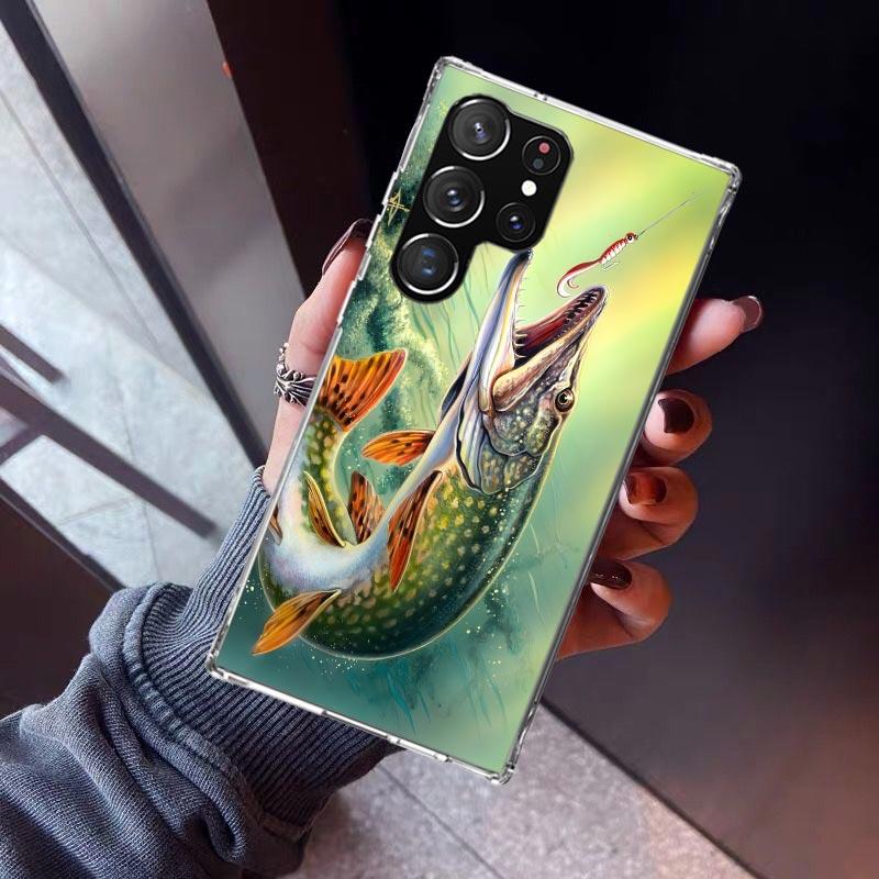 Carp Fish Fishing Rod Hook Phone Case For Samsung Galaxy S26 S25 Edge S24 S23 Ultra S22 Plus S21 S20 FE Soft TPU Back Cover Fund