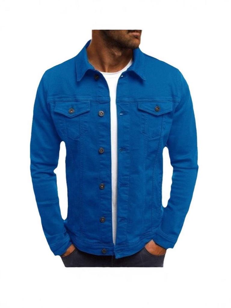 Férfi Többzsebes Alkalmi Farmerdzseki - Egyszínű Kardigán Gombos Munkaruha Stílus