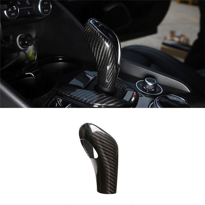 Clear 1 Piece Car Gear Shift Head Knob Decorative Cover Trim Dry Carbon Fiber Car Accessories For Alfa Romeo Giulia/Stelvio