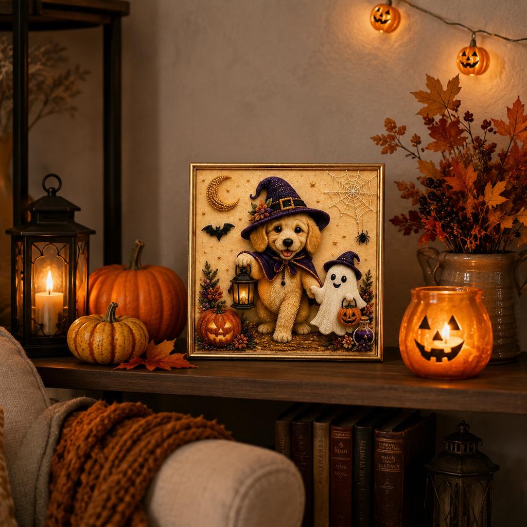 Kit for Adults Kids Halloween Dog Design DIY 5D Set with Round Drills