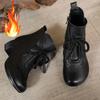 Women'S Leather Boots Ethnic Style Retro Mom Short Boots Soft Bottom Round Head Leisure Non-Slip Shoes