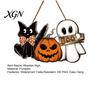 Halloween Party Supplies Wooden Door Sign, Pumpkin Ghost Boo Black Cat Welcome Funny Hanger Sign for Trick or Treat Indoor Outdoor Porch Wall Hanging