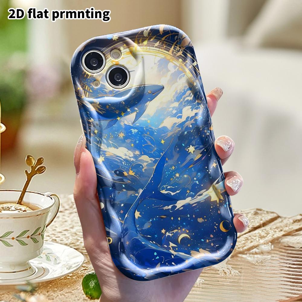 Phone Case: 2D Flat Design, Suitable for iPhone 18, 17, 16, 15, 14, 13, 12 Pro Protective Cases, Phone Decoration, Starry Sky, Cloud Sea, Whale, Hallo