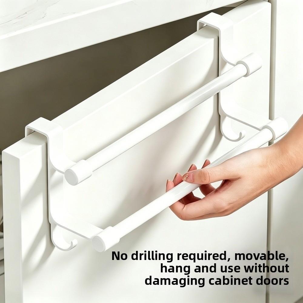 Space-Saving Double Rod Towel Rack Heavy Duty Metal Door Rear Hook Storage Rack Punch-Free Light Luxury Bath Towel Organizer