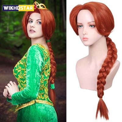 Syntetický dlouhý cop Zrzavohnědá paruka pro ženy, Paruka princezna Zrzavohnědá filmová paruka na Halloweenský kostým Cosplay párty
