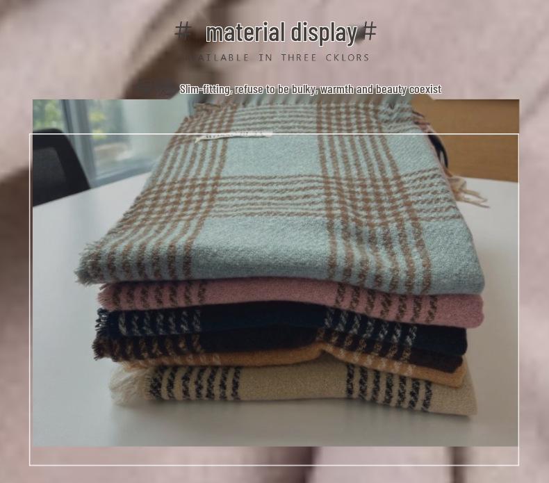 Blue Plaid Tassel Scarf: Versatile Warm Neck Warmer for Women & Couples - Autumn/Winter 2025