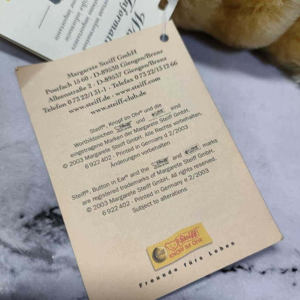 [USED] Steiff Mohair Teddy Bear Ornament, 2005, 8cm