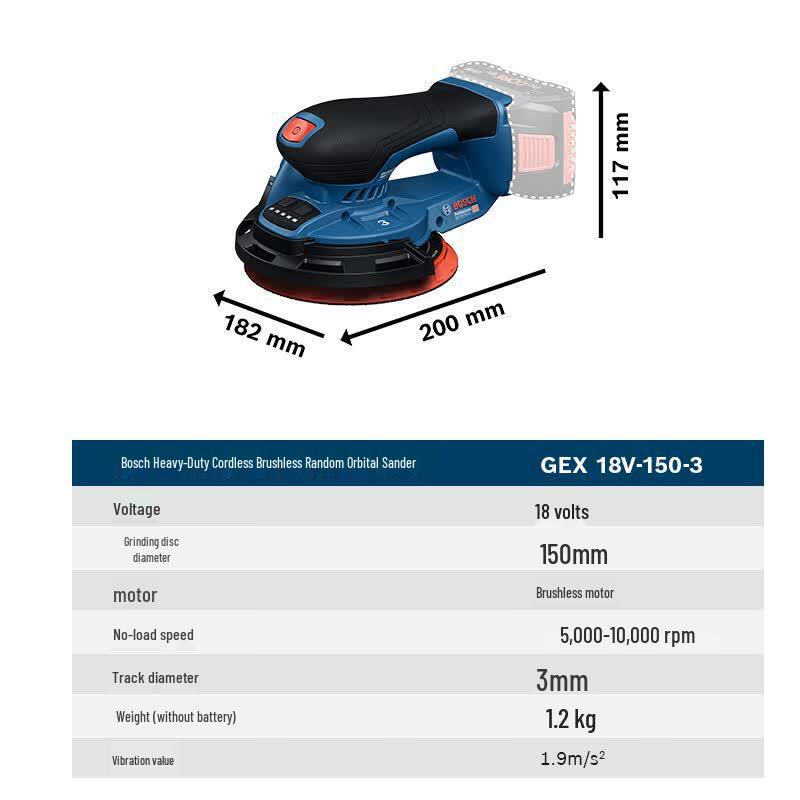 Bosch GEX18V-150-3 18V Cordless Brushless Random Orbit Sander (Bare Tool) CN plug (adapter included)