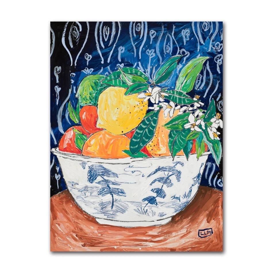 Nordic Flower Leaf Colorful Vase Art Print Wall Poster Canvas Painting Retro Picture Modern Home Decor Bedroom Decoration