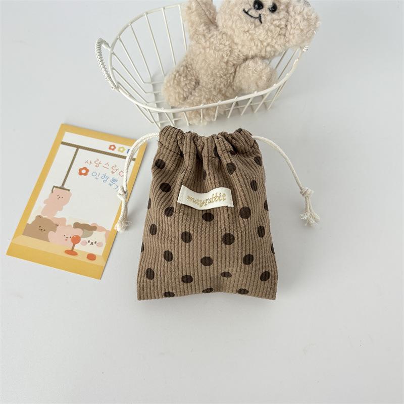 Corduroy Drawstring Bag Mini Cute Drawstring Makeup Bag Printed Small Handbag Portable Large Travel Organizers Dustproof Bag