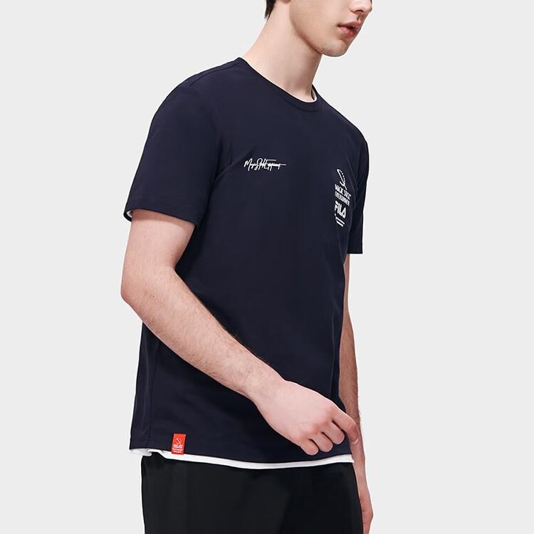 Fila Printed Letter Crew Neck Pullover American Vintage Short Sleeve T-Shirt Men Tops Blue F11M319101F-NV