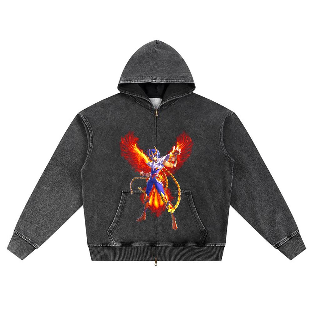 DTG Print Knitted Denim Zip-Up Hoodie Copy of IKKI AVE FENIX Brother Print Zipper Hoodies  