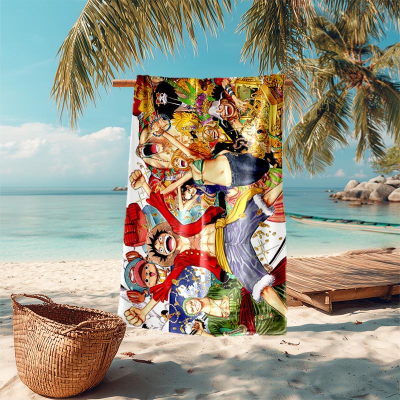 Classic Japanese element cartoon ONE PIECE Monkey D. Luffy beach towel outdoor camping vacation swimming beach towel outdoor absorbent bath towel Y5