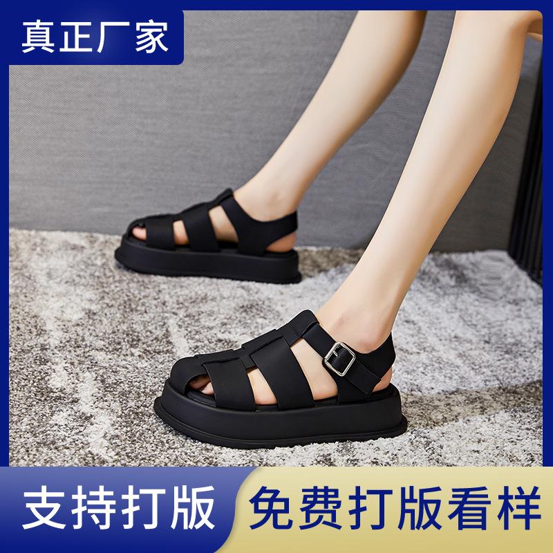 Leather bag head Roman sandals women's 2025 summer new casual versatile platform pig cage shoes fashion buckle women's shoes