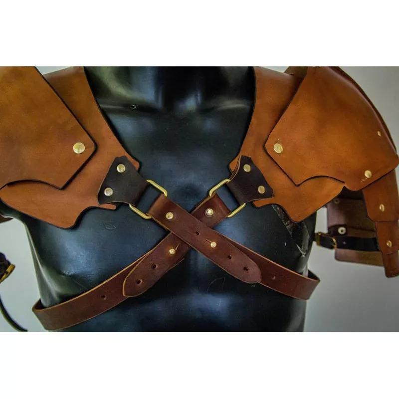 Vintage Viking Knight Ramenní zbroj Středověké severské Cosplay Náležité díly Kostýmové rekvizity
