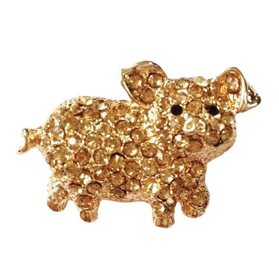 Women Rhinestone Inlaid Pig Brooch Pin Corsage Bag Badge Cloth Jewelry Accessory