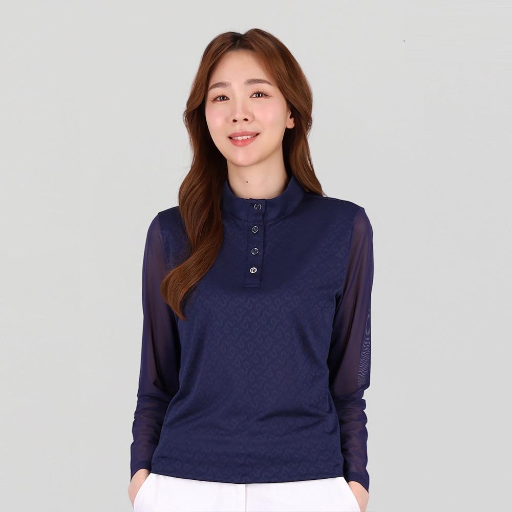 Pat Mesh Color Block Jacquard Mock Neck T-Shirt_1J45432 Yellow Beige_213/100