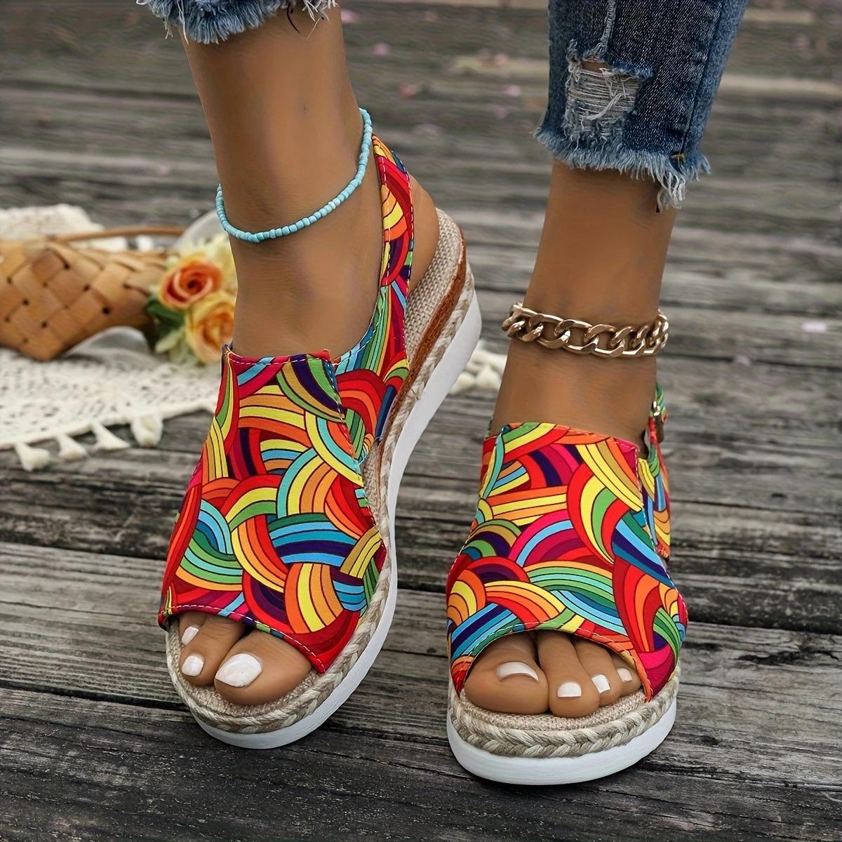 

Fashion Zapatos Mujer Hot Sale Fashion Comfortable Floral Sexy Banquet Fish Mouth Soft Buckle Light Sandals Women s Casual Wedge Shoes 36
