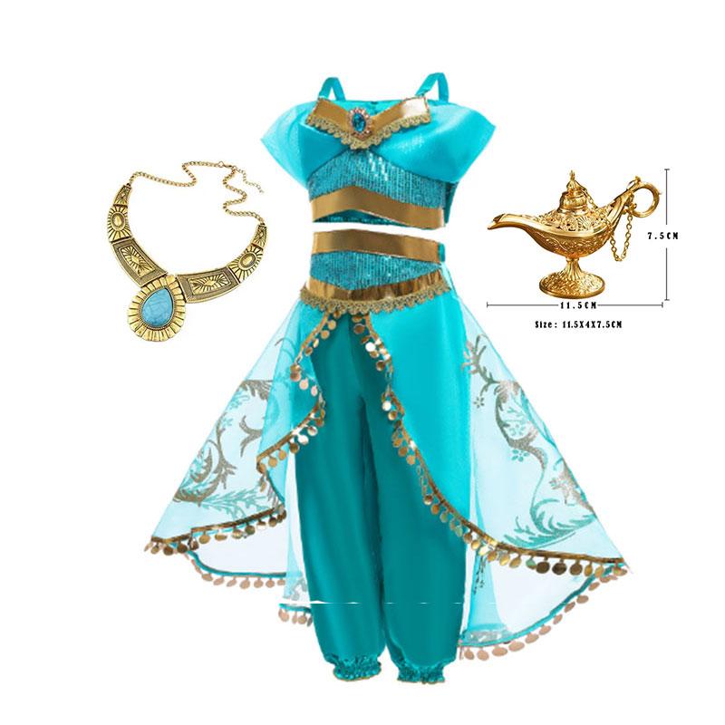 Halloween Arabian Style Princess Costume Kids Jasmine Cosplay Girls Magic Lamp Story Role Play Performance Apparel Dress Set