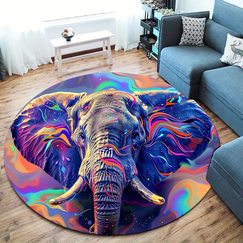 

Retro Colorful Elephant Round Area Rug,Carpet Rug for Living Room Bedroom Sofa Playroom Decor,Non-slip Floor Mat 80cmx80cm