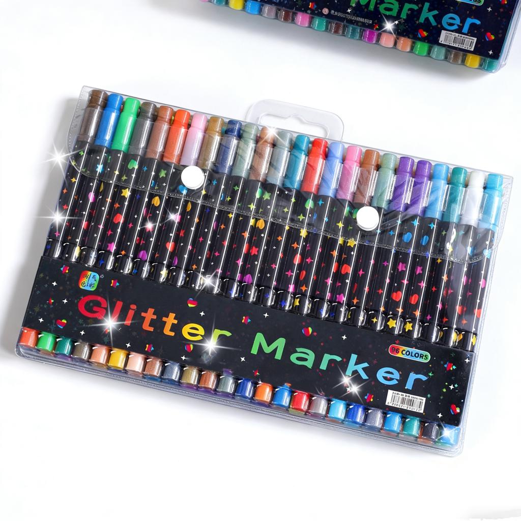 96/72/48/24 Colors Dual-Tip Glitter Marker Set -Fine-Point Watercolor Pens with Vibrant Colors, Greeting Cards, Mugs, Wooden DIY