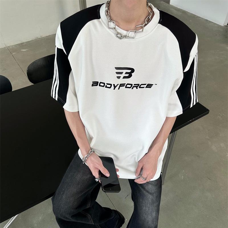 

Унисекс футболка с цветными блоками и подплечниками - Мужской повседневный летний топ свободного кроя с коротким рукавом 2X Large белый