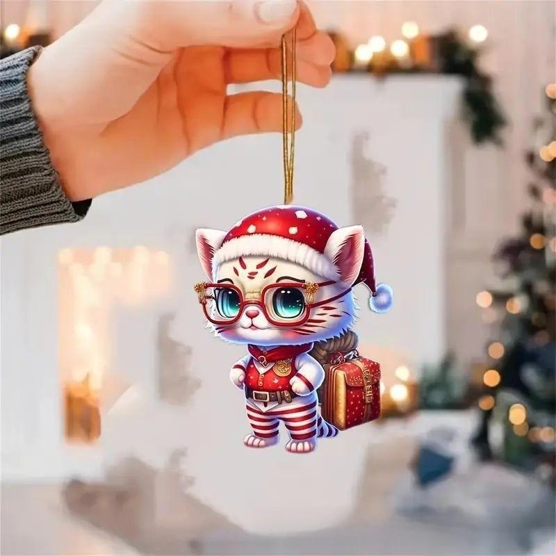 Accessory Car Acrylic Christmas Glasses Wearing Cat Pendant Decoration For