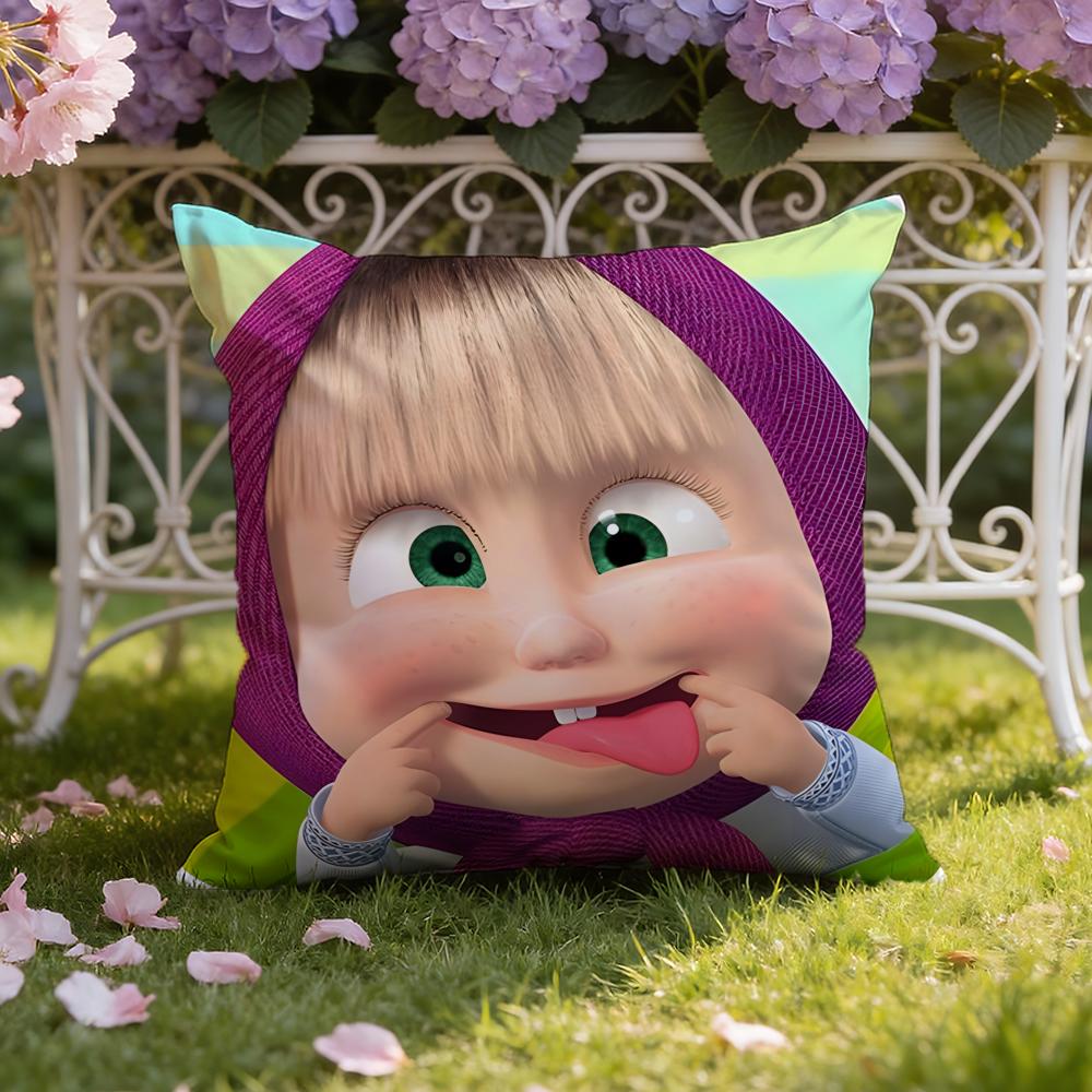 Cute M-Masha And The B-Bear Cushion Cover Home & Car Dual-Scene Pillow Cover: Reversible For Premium Comfort