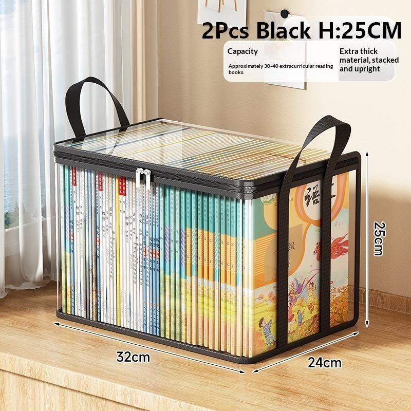 2/3Pcs Transparent Book Storage Bag With Handle Dustproof Waterproof Organizer Stackable Storage Box For Books Clothes Organizer