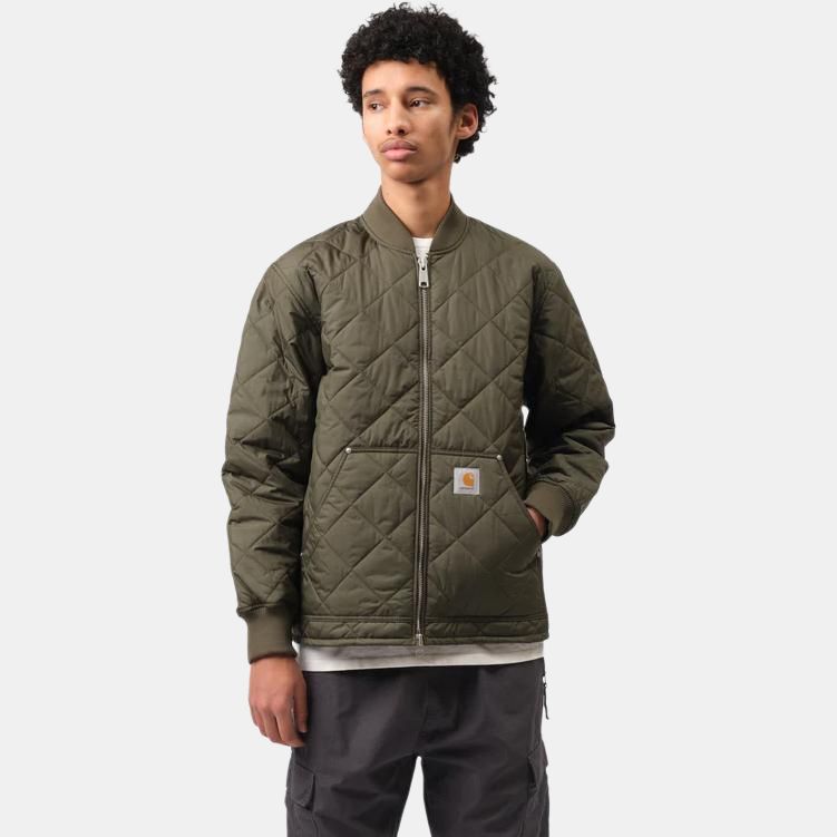 Carhartt WIP FW24 Myton Liner Diamond Quilted Square Label Zip Closure Long Sleeve Jacket Unisex jackets Military-Green I033856-666-XX