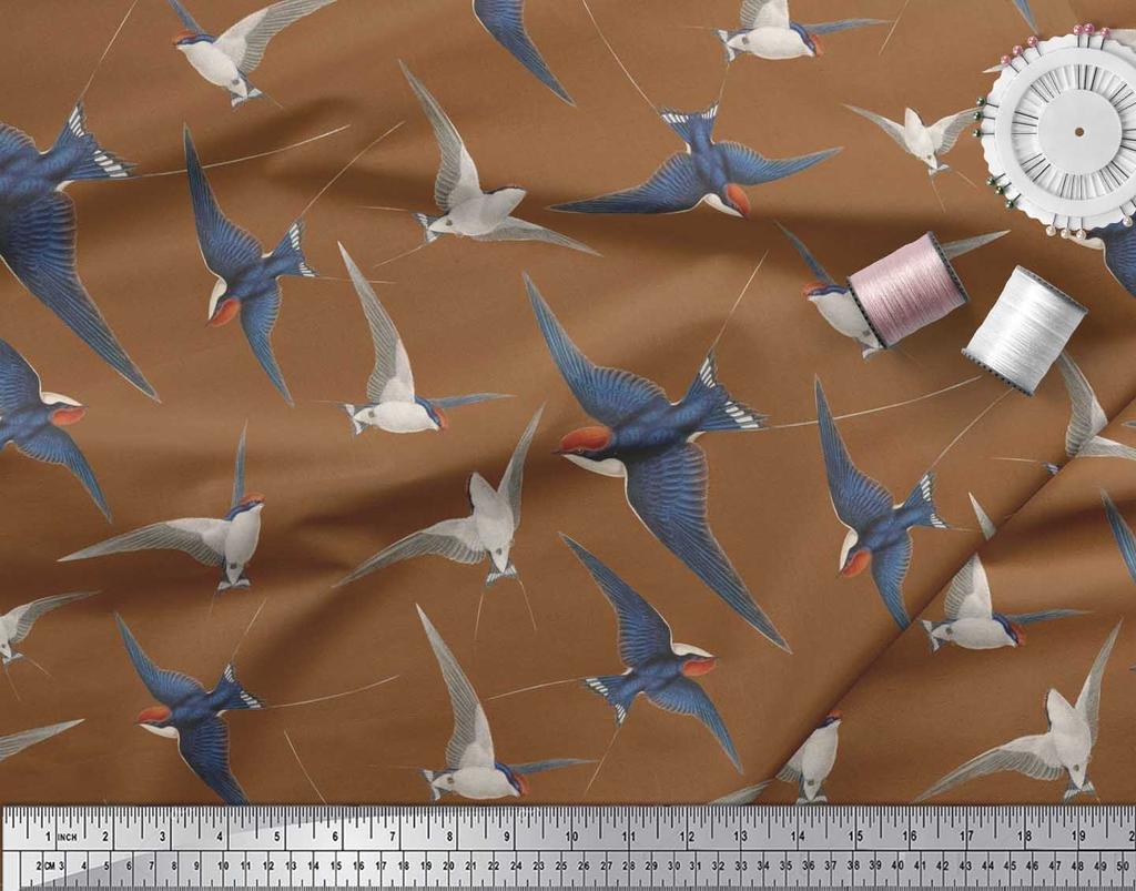 Soimoi Černá japonská krepová saténová tkanina létající datel pták tištěná řemeslná tkanina v metrech 42 palců