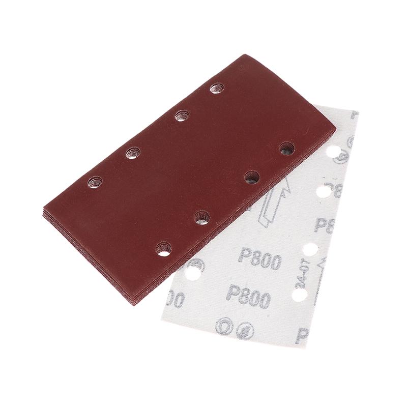 10pcs 8-Hole Rectangular Premium Flocked Sandpaper Sheets Self-Adhesive 185X93mm - Assorted Grits For Air Grinders