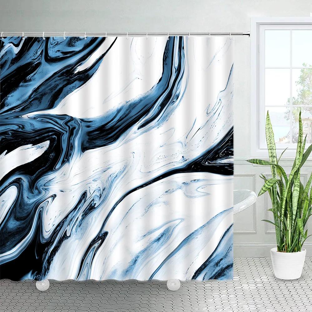Abstract Black Marble Shower Curtains Creative Design Art Modern Geometric Cloth Bath Curtain Set Home Bathroom Decor with Hooks