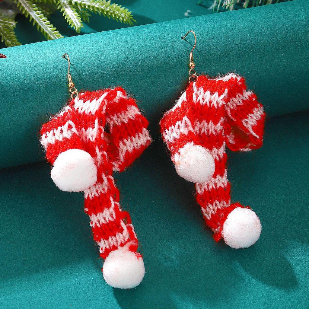 Europejski i Amerykański Świąteczny Styl Dzianinowa Wełniana Czapka ze Szalikiem i Kolczykami z Pomponami dla Dziewczynek